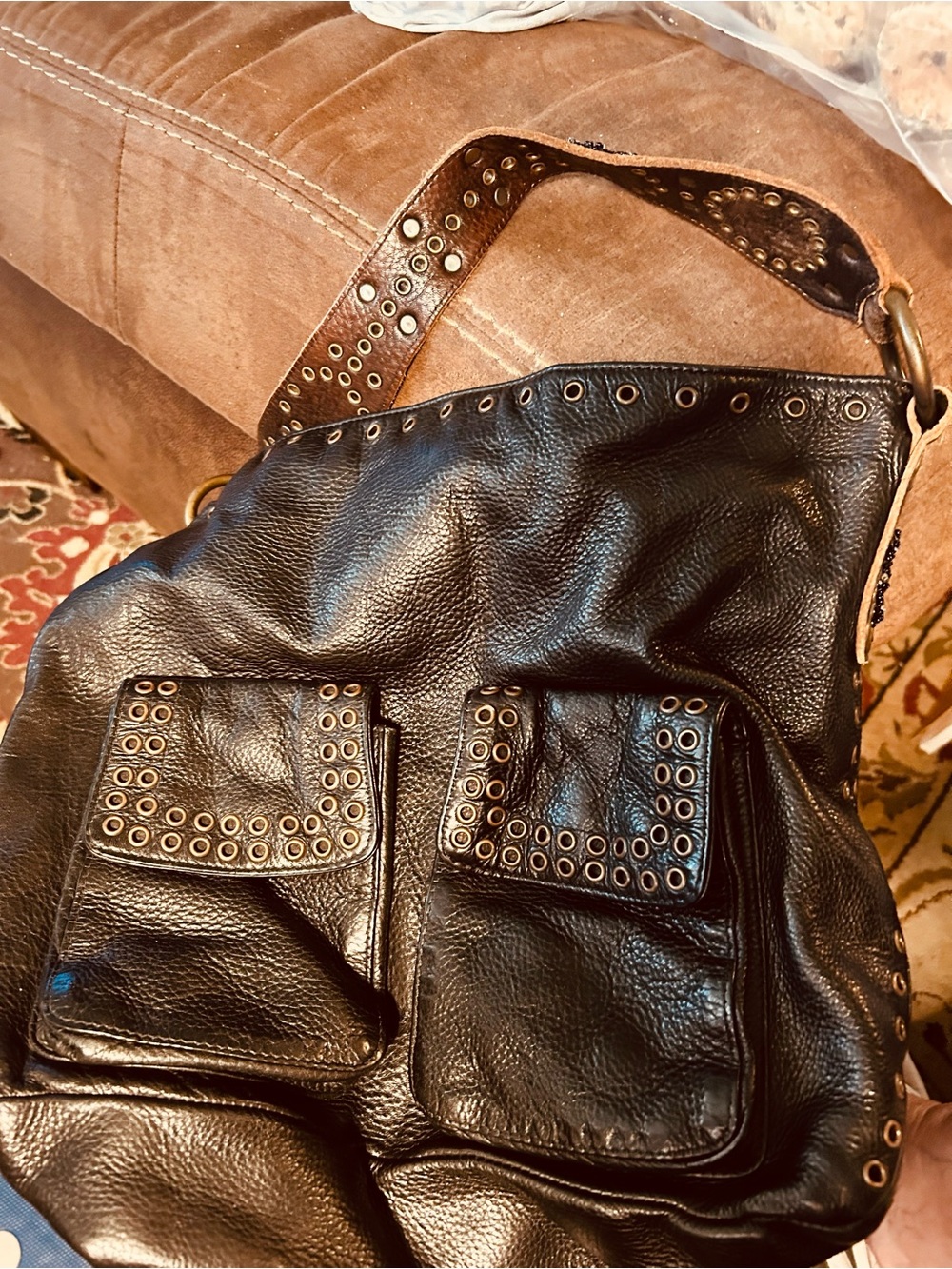 Betsey Johnson Black leather Shoulder Bag with Pink Logo Patch